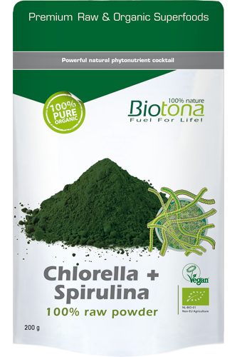 Biotona Chlorella + Spirulina 100% Raw Powder – 200g